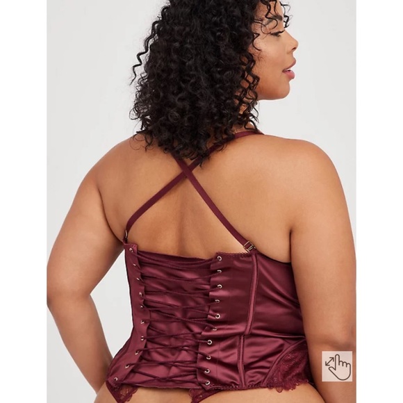 NWT TORRID Lace-Up Corset Bustier - Satin And Lace Burgundy - Picture 2 of 16